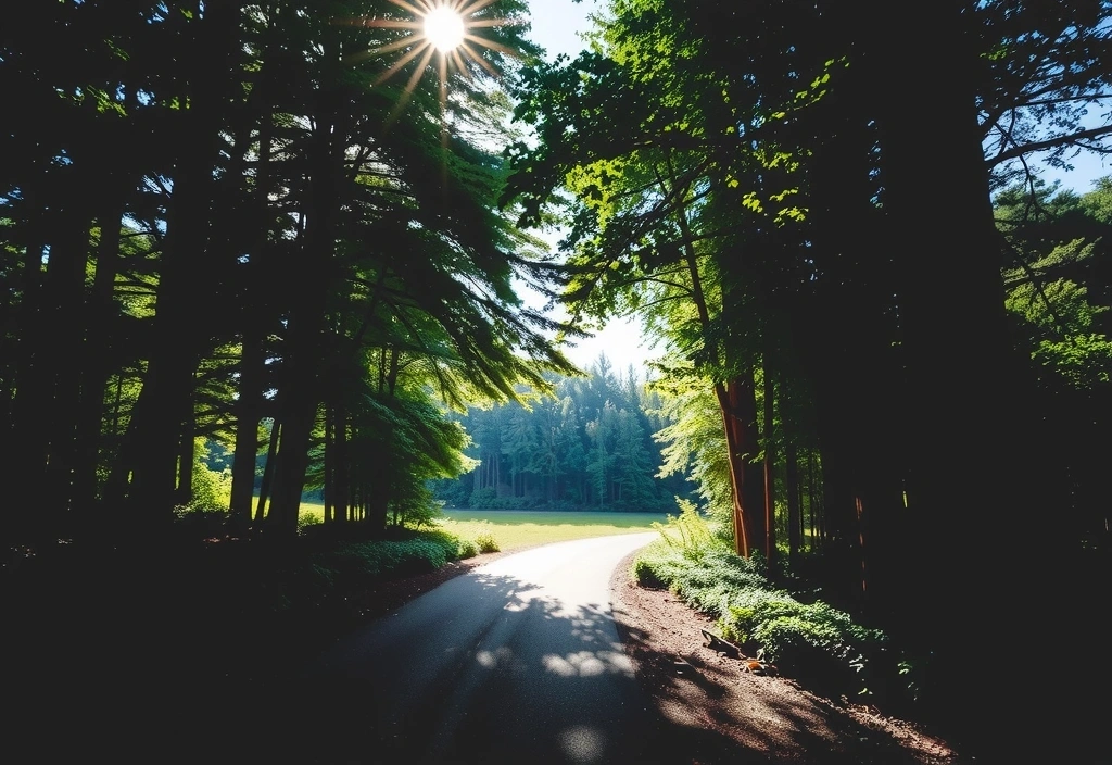 Weg durch Wald und Lichtung als visuelle Metapher